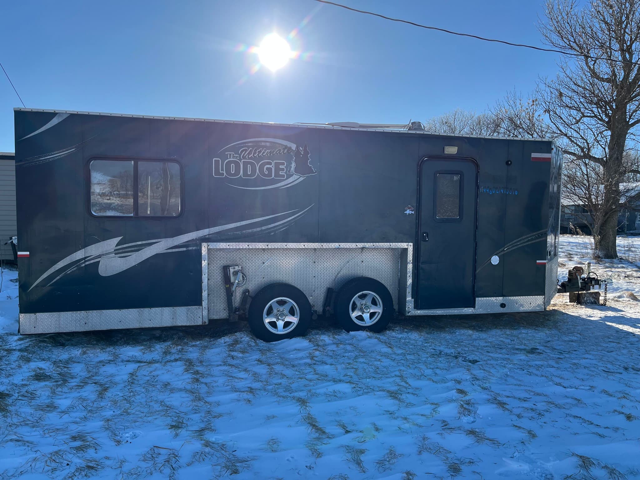 A heated ice shack on the lake